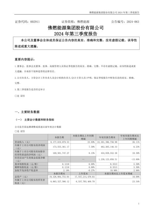 佛燃能源：2024年三季度报告.PDF