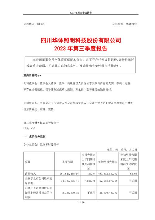 华体科技：四川华体照明科技股份有限公司2023年第三季度报告.PDF