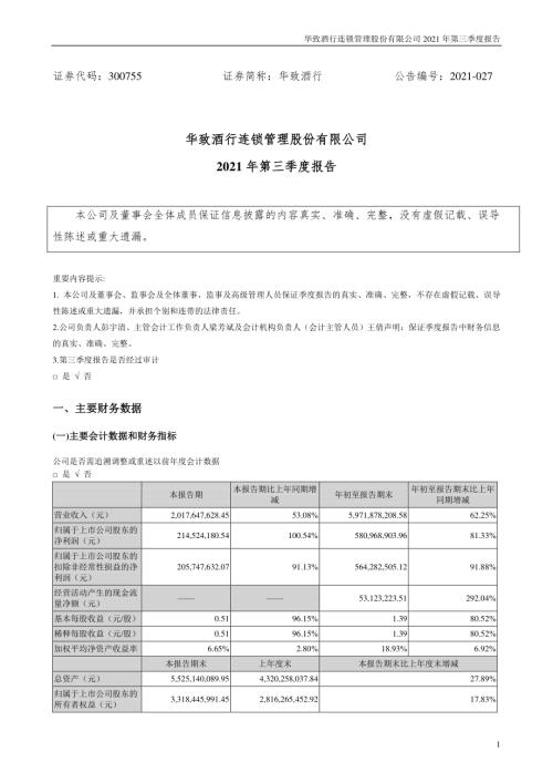 华致酒行：2021年第三季度报告.PDF