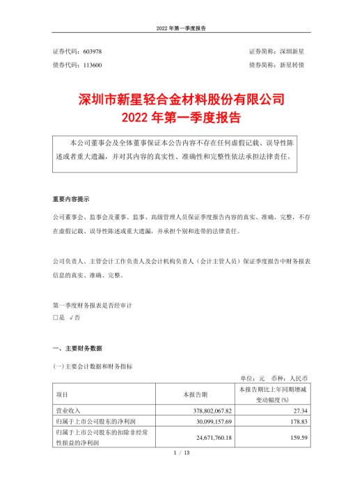 深圳新星：2022年第一季度报告.PDF