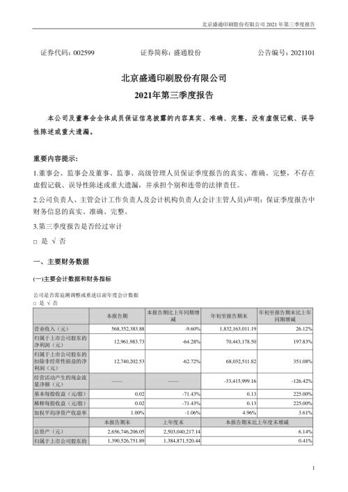 盛通股份：2021年第三季度报告.PDF
