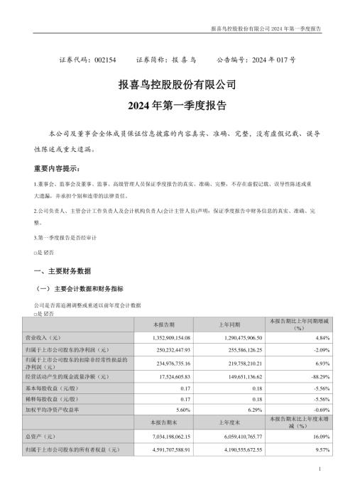 报喜鸟：2024年一季度报告.PDF