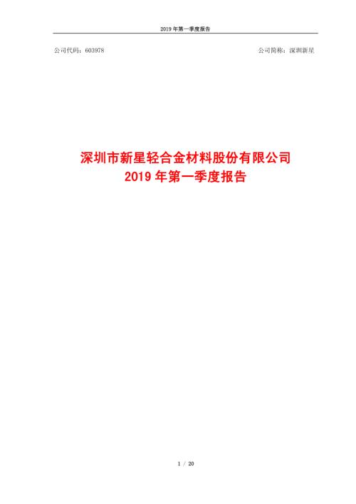 深圳新星：2019年第一季度报告.PDF