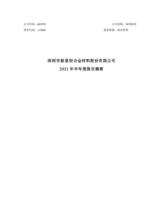 深圳新星：2021年半年度报告摘要.PDF
