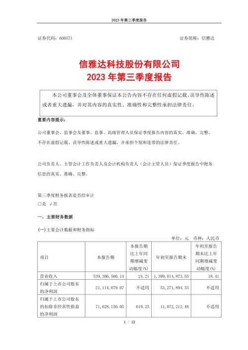 信雅达：信雅达科技股份有限公司2023年三季度报告.PDF