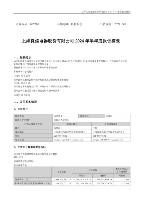 良信股份：2024年半年度报告摘要.PDF
