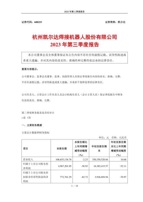 凯尔达：2023年第三季度报告.PDF
