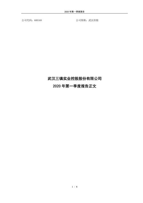 武汉控股：2020年第一季度报告正文.PDF