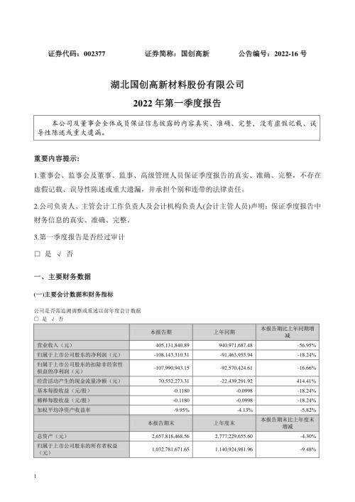 国创高新：2022年一季度报告.PDF