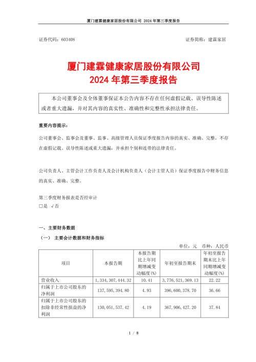 建霖家居：厦门建霖健康家居股份有限公司2024年第三季度报告.PDF