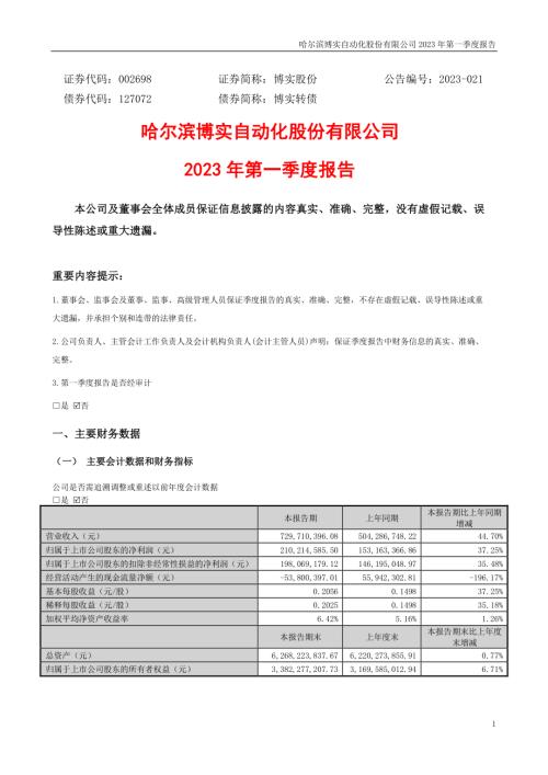 博实股份：2023年一季度报告.PDF