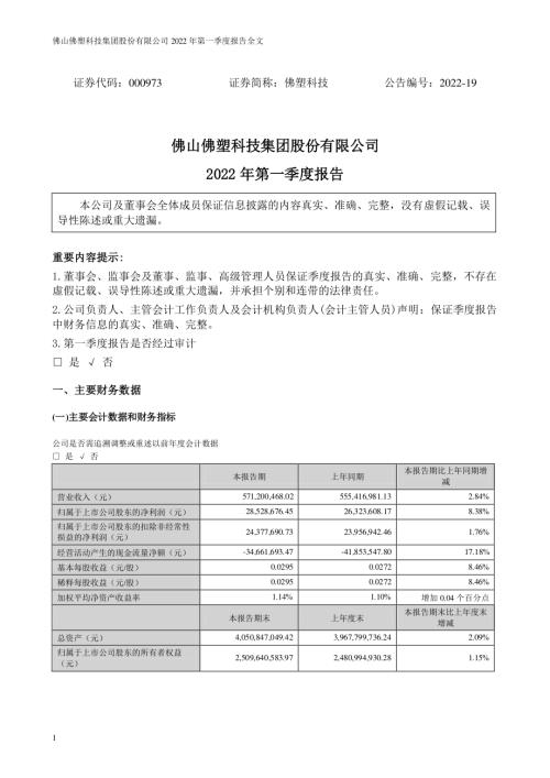 佛塑科技：2022年一季度报告.PDF