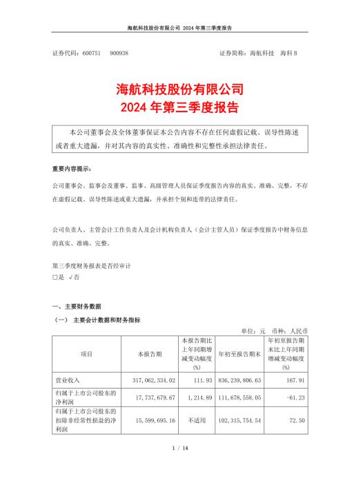 海航科技：海航科技股份有限公司2024年第三季度报告.pdf