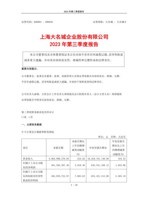 大名城：大名城2023年第三季度报告.PDF