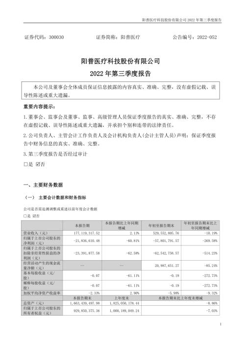 阳普医疗：2022年三季度报告.PDF