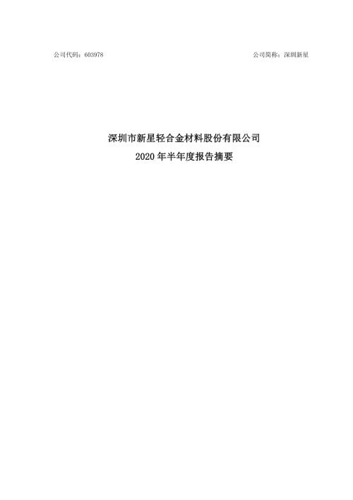 深圳新星：2020年半年度报告摘要.PDF