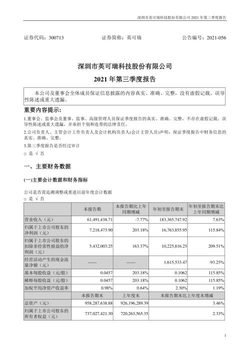 英可瑞：2021年第三季度报告.PDF