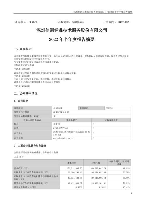 信测标准：2022年半年度报告摘要.PDF