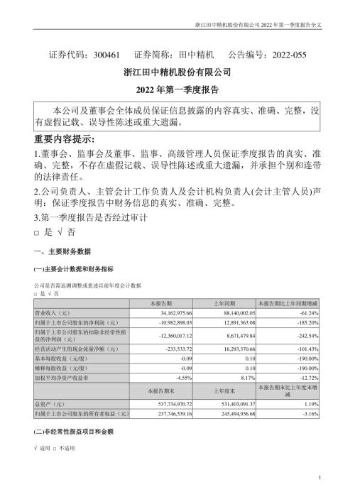 田中精机：2022年一季度报告.PDF