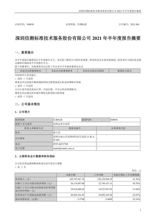 信测标准：2021年半年度报告摘要.PDF