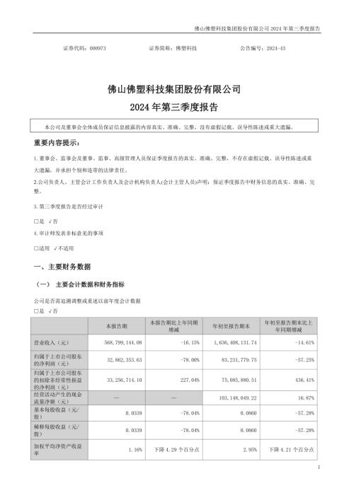 佛塑科技：2024年三季度报告.PDF