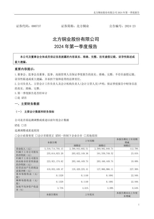 北方铜业：2024年一季度报告.PDF