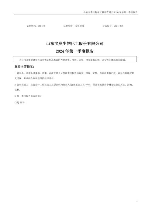 宝莫股份：2024年一季度报告.PDF