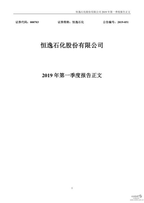 恒逸石化：2019年第一季度报告正文.PDF