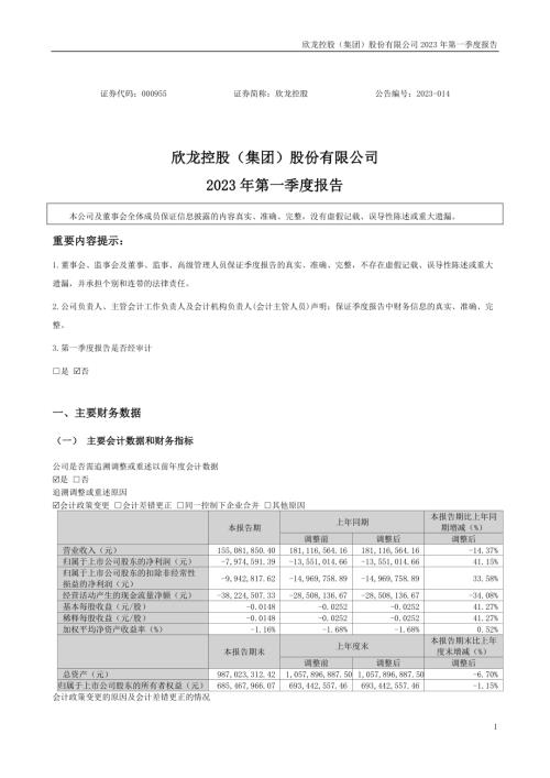 欣龙控股：2023年一季度报告.PDF