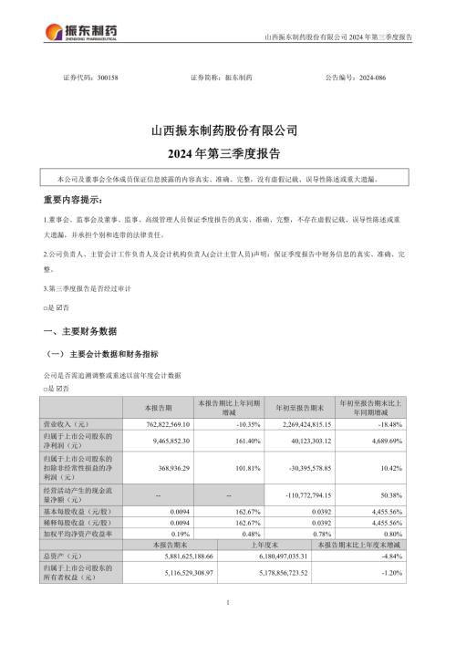 振东制药：2024年三季度报告.PDF