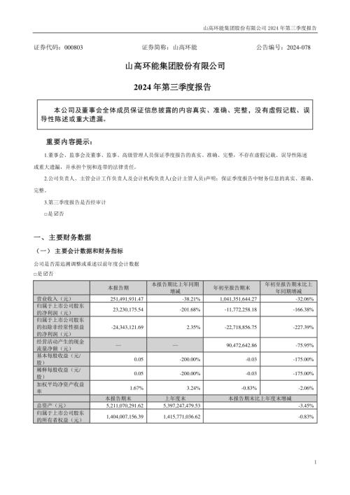山高环能：2024年三季度报告.PDF