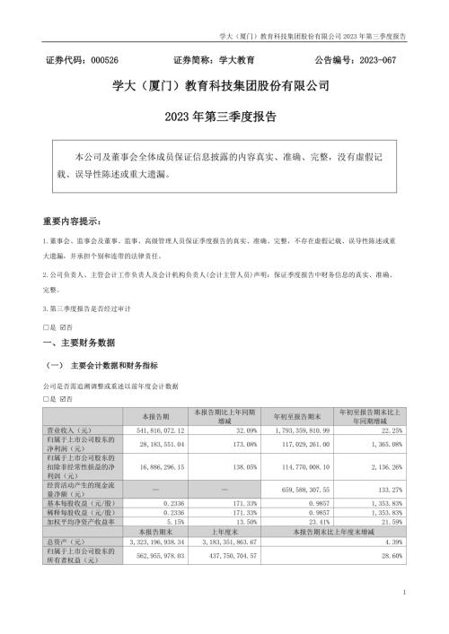 学大教育：2023年三季度报告.PDF