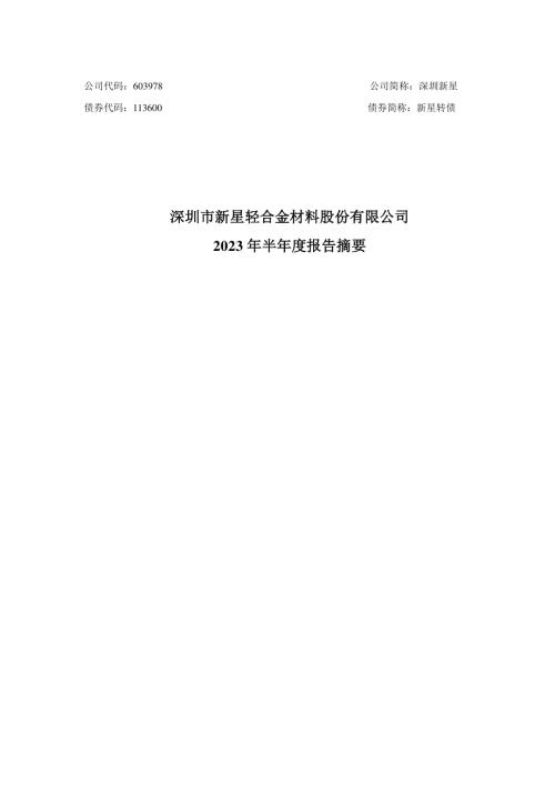 深圳新星：2023年半年度报告摘要.PDF