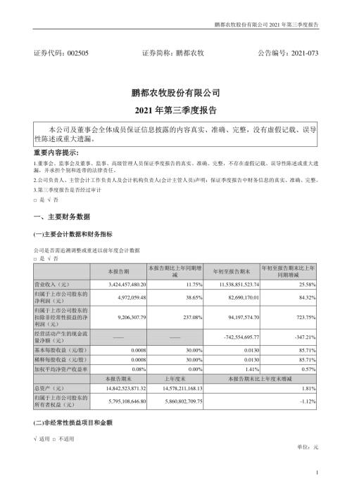 鹏都农牧：2021年第三季度报告.PDF