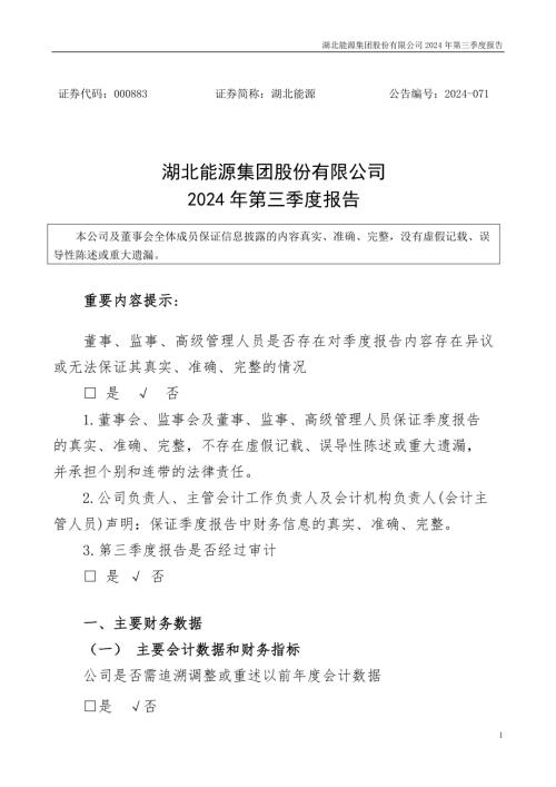 湖北能源：2024年三季度报告.PDF
