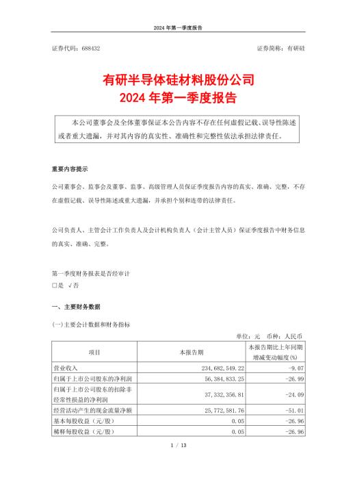有研硅：有研硅2024年第一季度报告.PDF