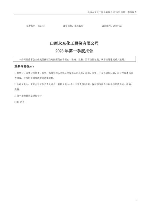 永东股份：2023年一季度报告.PDF