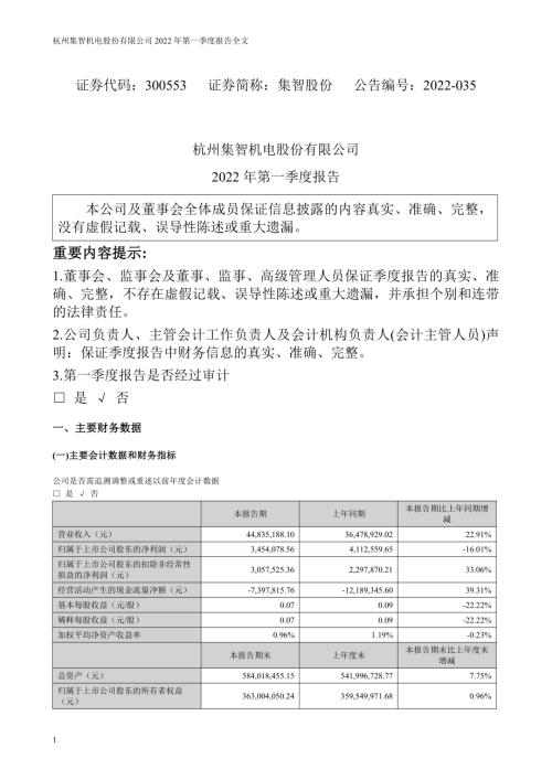 集智股份：2022年一季度报告.PDF