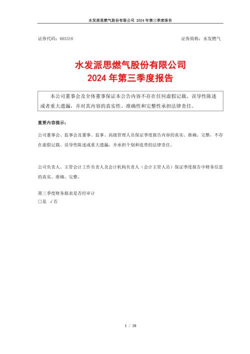 水发燃气：2024年第三季度报告.pdf