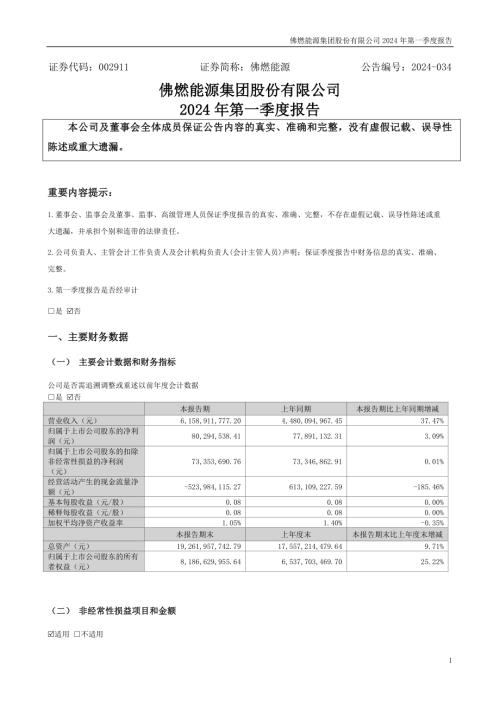 佛燃能源：2024年一季度报告.PDF