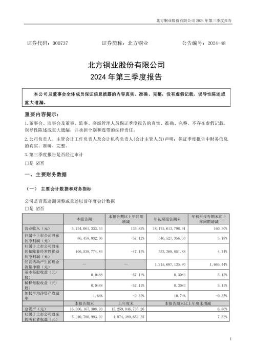 北方铜业：2024年三季度报告.PDF