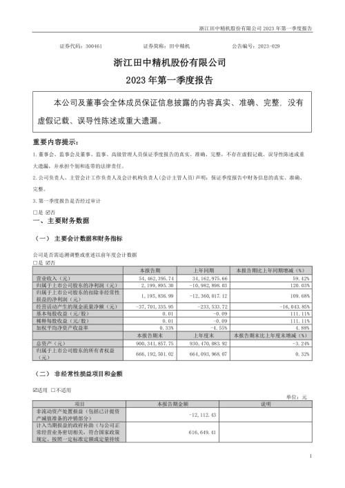 田中精机：2023年一季度报告.PDF
