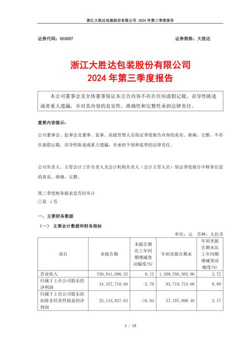 大胜达：浙江大胜达包装股份有限公司2024年第三季度报告.pdf