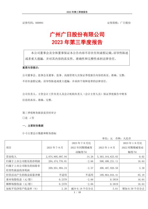 广日股份：广州广日股份有限公司2023年第三季度报告.PDF
