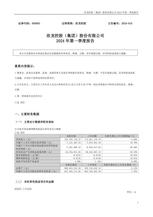 欣龙控股：2024年一季度报告.PDF