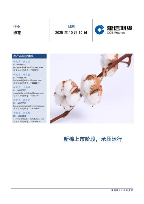 【建信期货】棉花月度报告：新棉上市阶段，承压运行-251010（13页）.pdf