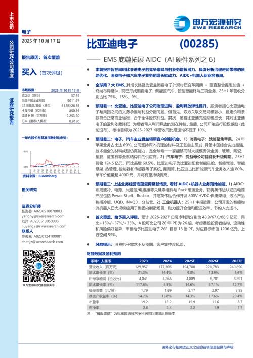 比亚迪电子（0285.HK）-港股公司研究报告：EMS底蕴拓展AIDC（AI硬件系列之6）-251017（31页）.pdf