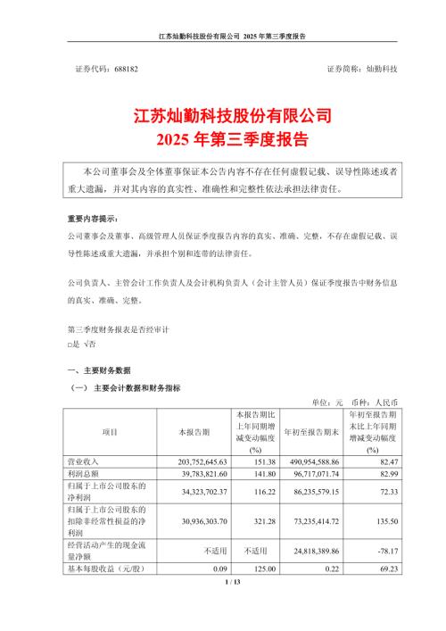 灿勤科技：江苏灿勤科技股份有限公司2025年第三季度报告.PDF
