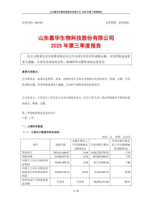嘉华股份：嘉华股份2025年第三季度报告.PDF