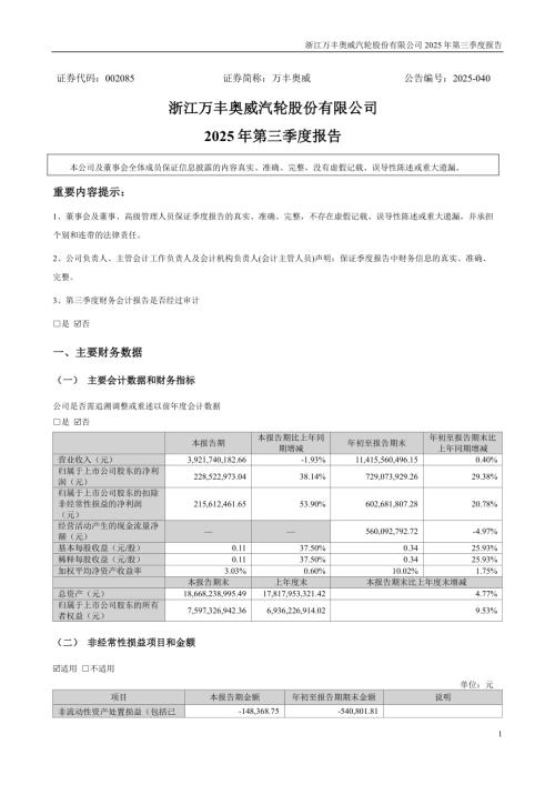 万丰奥威：2025年三季度报告.PDF